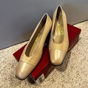 Salatore Ferragamo Silk & Leather Boucle Pumps IN BOX